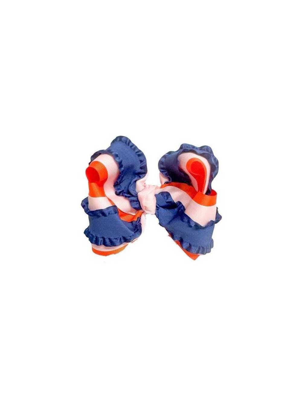 Orange Pink & Navy Ruffle Hair Bow | 4.5-5 Inch Boutique Hair Bow